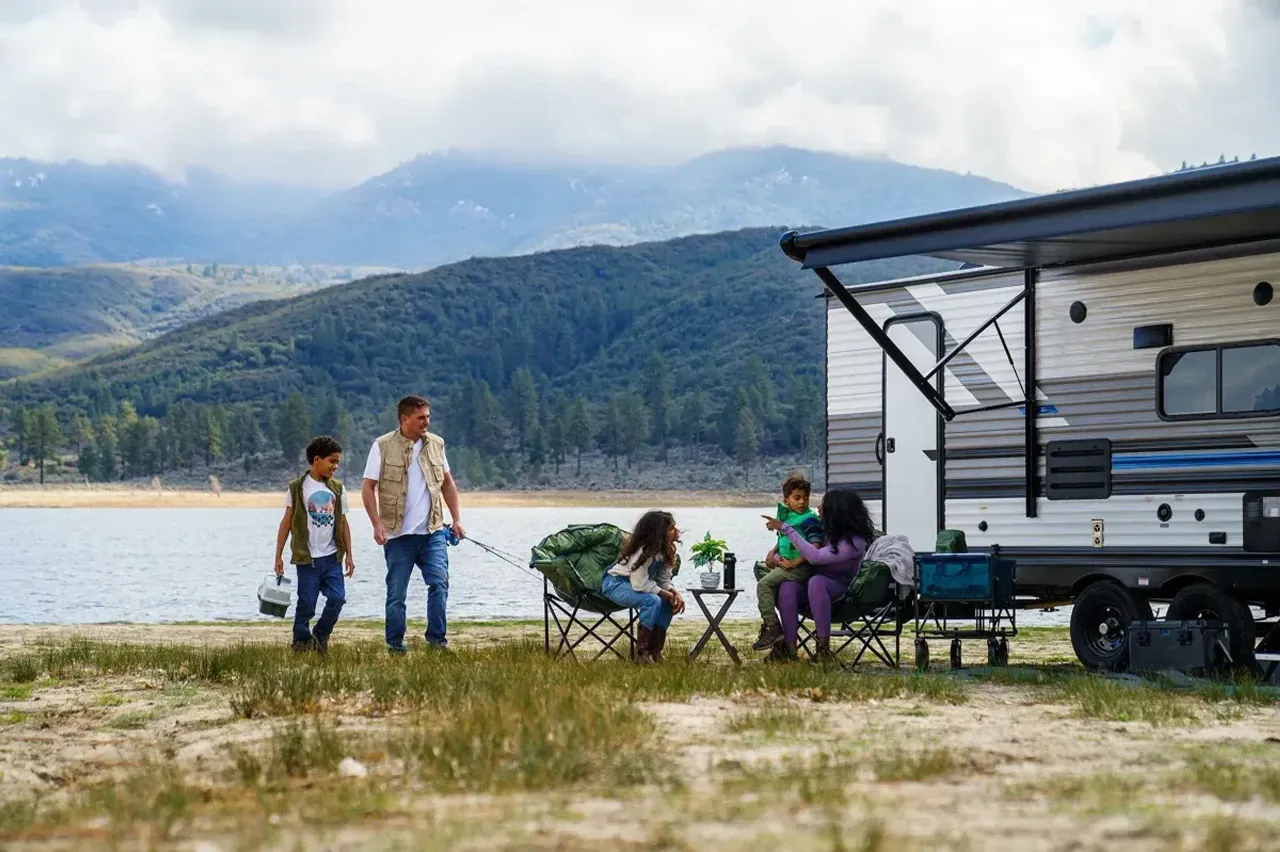 Family enjoying fishing trip at Lake Hemet, CA